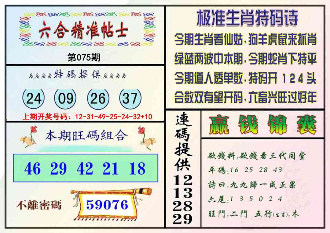 075期精准贴士[图]